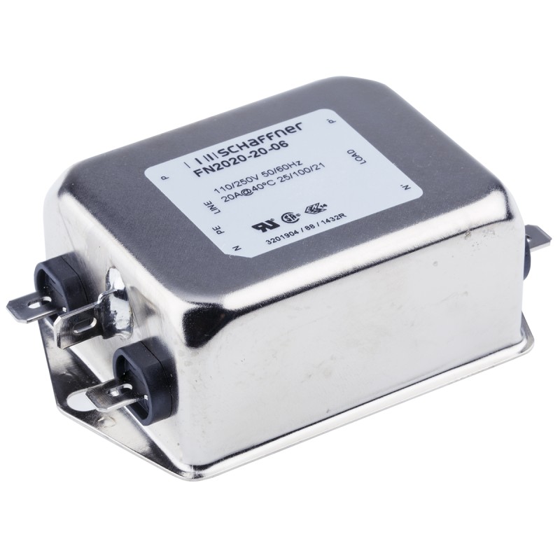 30 pcs - Schaffner, FN2020 20A 250 V ac/dc 400Hz, Chassis Mount EMI Filter, Fast-On, Single Phase