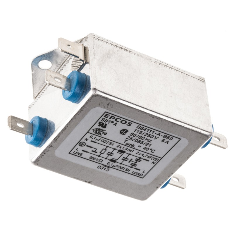 32 pcs - EPCOS, B84111A 6A 250 V ac/dc 60Hz, Flange Mount EMC Filter, Tab, Single Phase