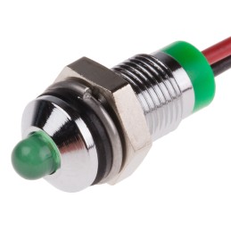 1 pcs - RS PRO Green Panel Mount Indicator, 2V dc, 6mm Mounting Hole Size, Lead Wires Termination, IP67