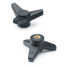 1 pcs - Elesa 65676 Black Glass Fibre Reinforced Polyamide Knob, M12, Threaded Hole