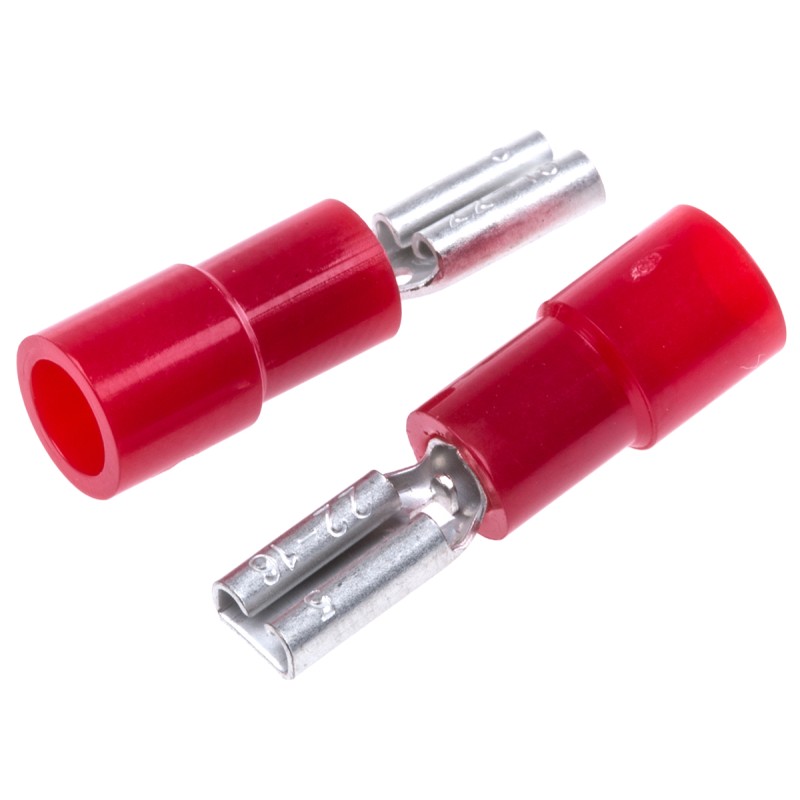 100 pcs - RS PRO Red Insulated Female Spade Connector, Receptacle, 2.8 x 0.5mm Tab Size, 0.5mm² to 1.5mm²