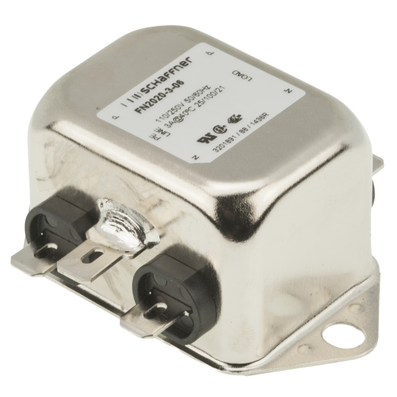 60 pcs - Schaffner, FN2020 3A 250 V ac/dc 400Hz, Chassis Mount EMI Filter, Fast-On, Single Phase