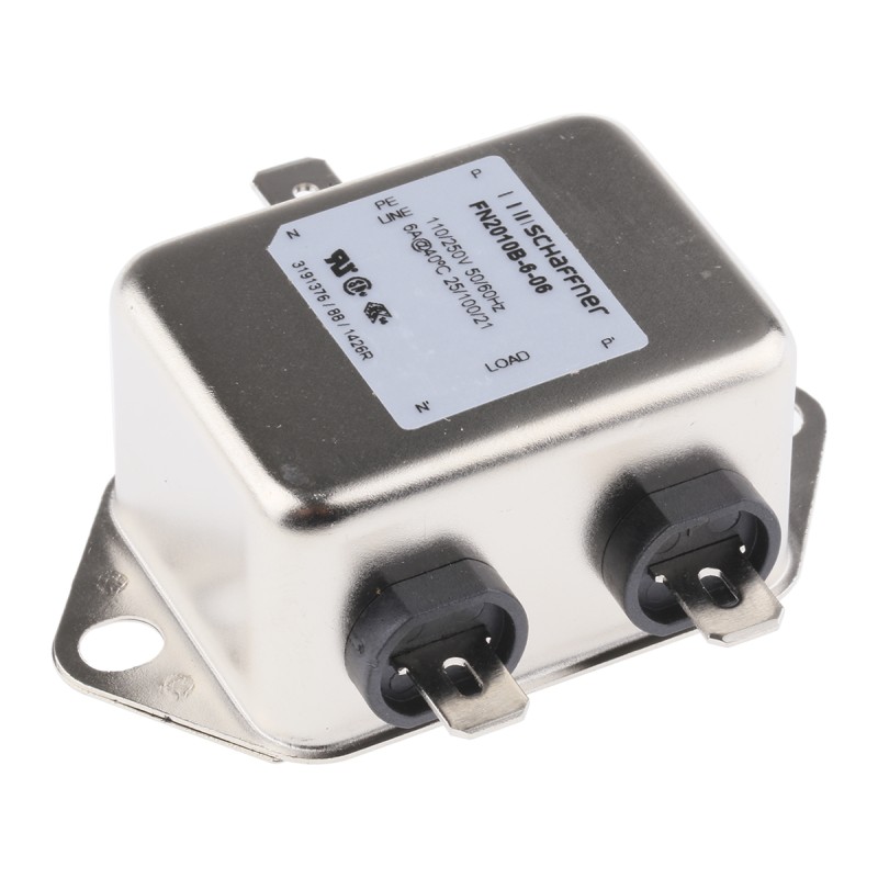 60 pcs - Schaffner, FN2010B 6A 250 V ac/dc 400Hz, Chassis Mount EMI Filter, Fast-On, Single Phase