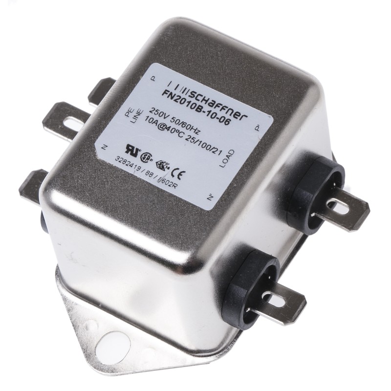 60 pcs - Schaffner, FN2010B 10A 250 V ac/dc 400Hz, Chassis Mount EMI Filter, Fast-On, Single Phase