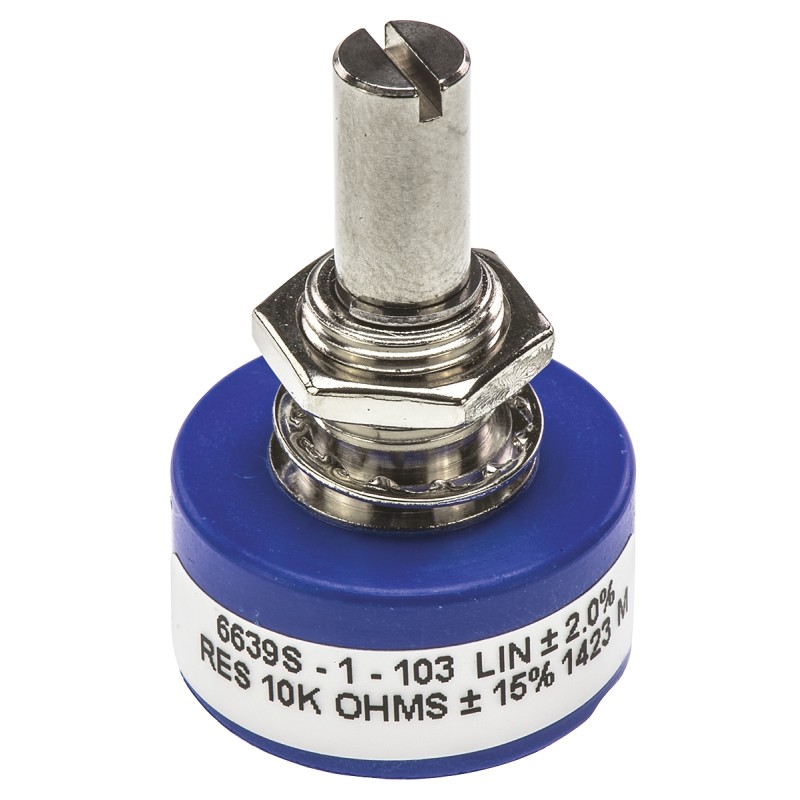 1 pcs - Bourns 10kΩ Rotary Potentiometer Continuous-Turns 1-Gang Panel Mount, 6639S-1-103