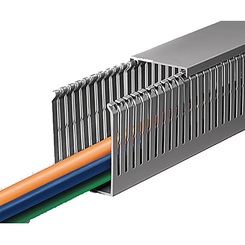 36 pcs - HellermannTyton HTWD-PN Grey Slotted Panel Trunking - Open Slot, W25 mm x D40mm, L2m, PVC