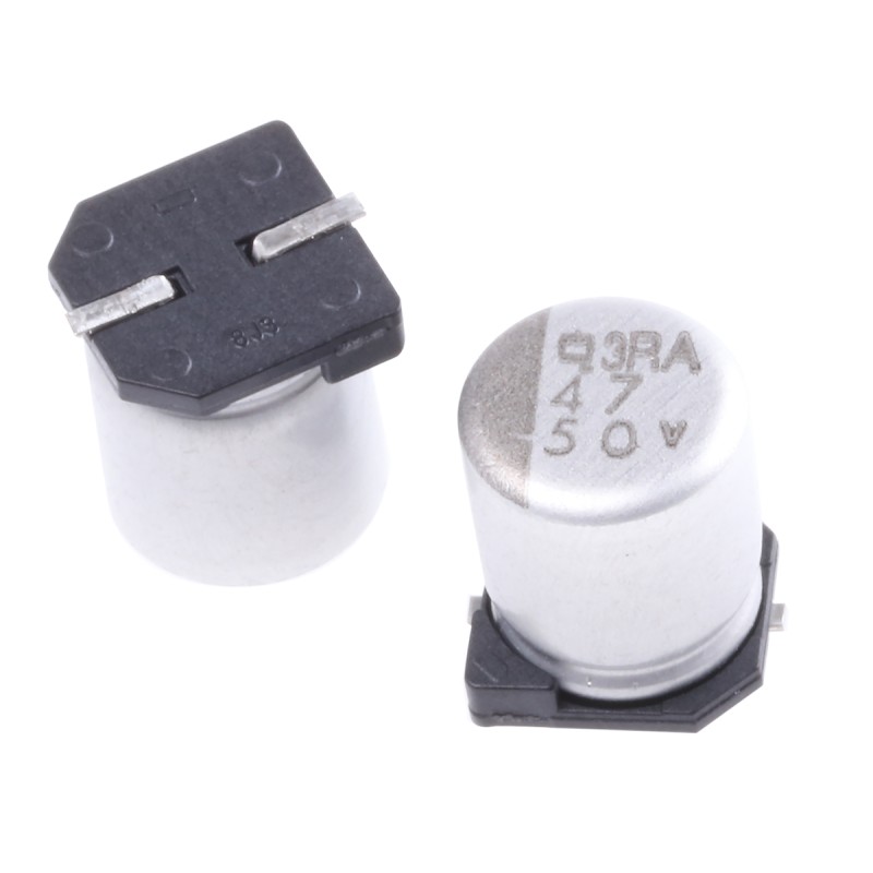 10 pcs - CHEMI-CON 47μF Aluminium Electrolytic Capacitor 50V dc, Surface Mount - EMVA500ARA470MF80G
