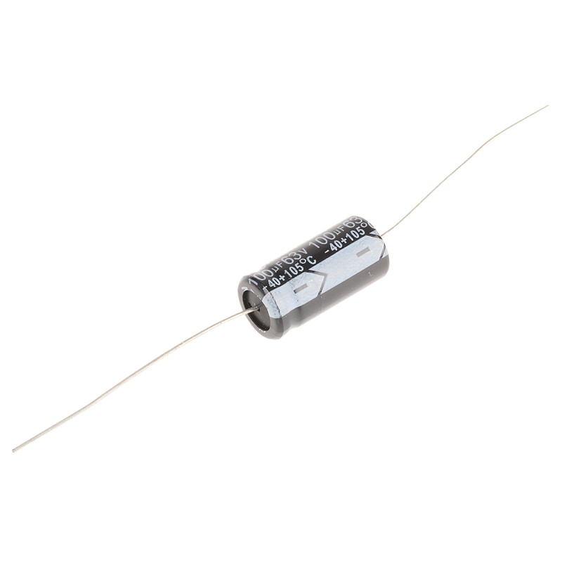10 pcs - RS PRO 100μF Aluminium Electrolytic Capacitor 63V dc, Axial, Through Hole