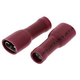 100 pcs - JST FLVDDF Red Insulated Female Spade Connector, Receptacle, 4.75 x 0.5mm Tab Size, 0.25mm² to 1.65mm²