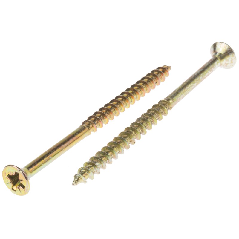 1 Bag of 25 - RS PRO Pozidriv Countersunk Steel Wood Screw Yellow Passivated, Zinc Plated, 6mm Thread, 90mm Length