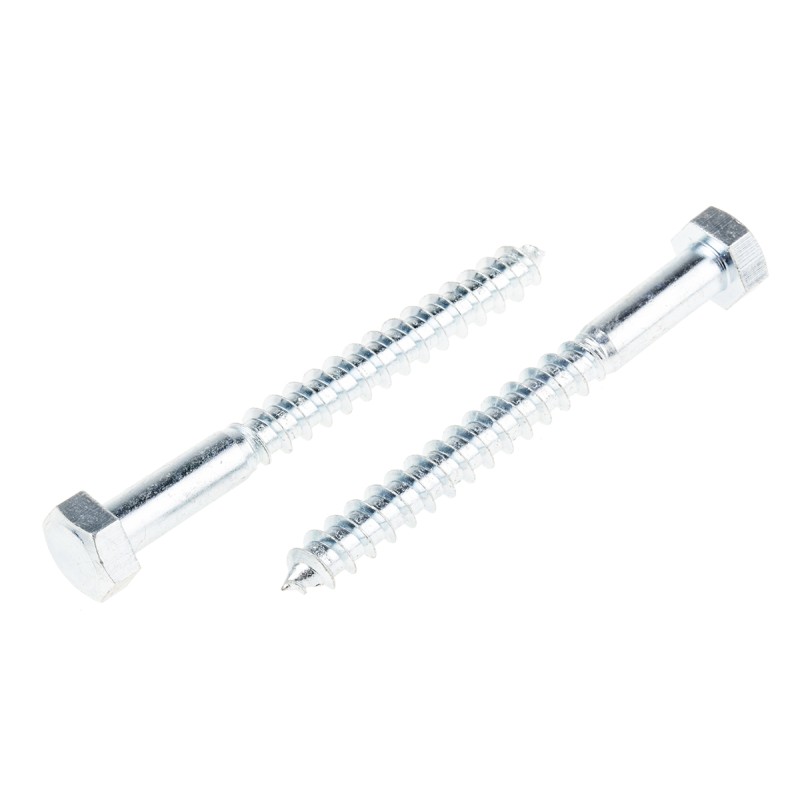 1 Bag of 25 - RS PRO Hex Coach Screw, Steel Bright Zinc Plated, 8mm x 80mm