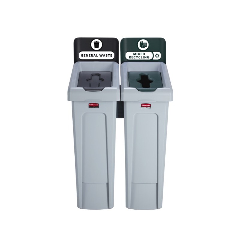 1 pcs - Rubbermaid Commercial Products Slim Jim Recycling Station 87L Green Polypropylene Waste Bin