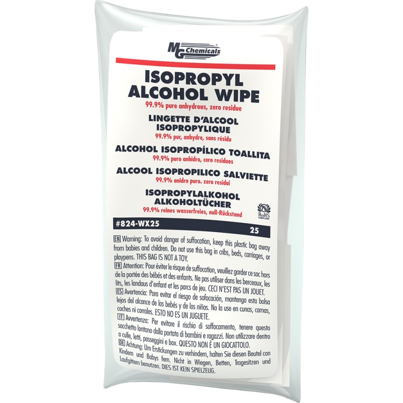 1 pcs - MG Chemicals 824-W Wet Isopropanol Wipes, Pack of 25