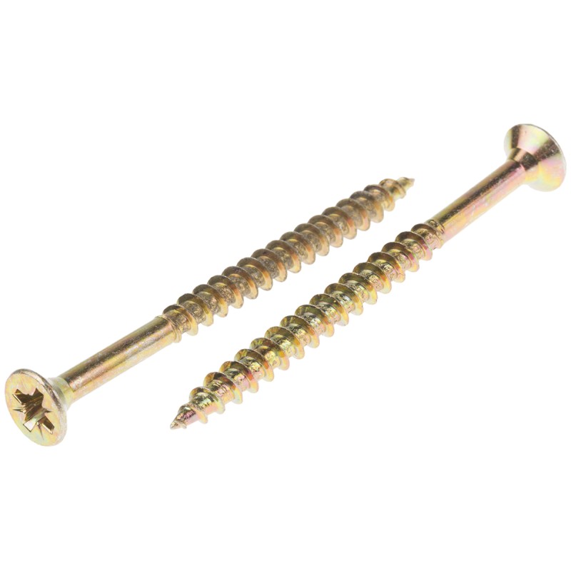 1 Bag of 25 - RS PRO Pozidriv Countersunk Steel Wood Screw Yellow Passivated, Zinc Plated, 6mm Thread, 80mm Length