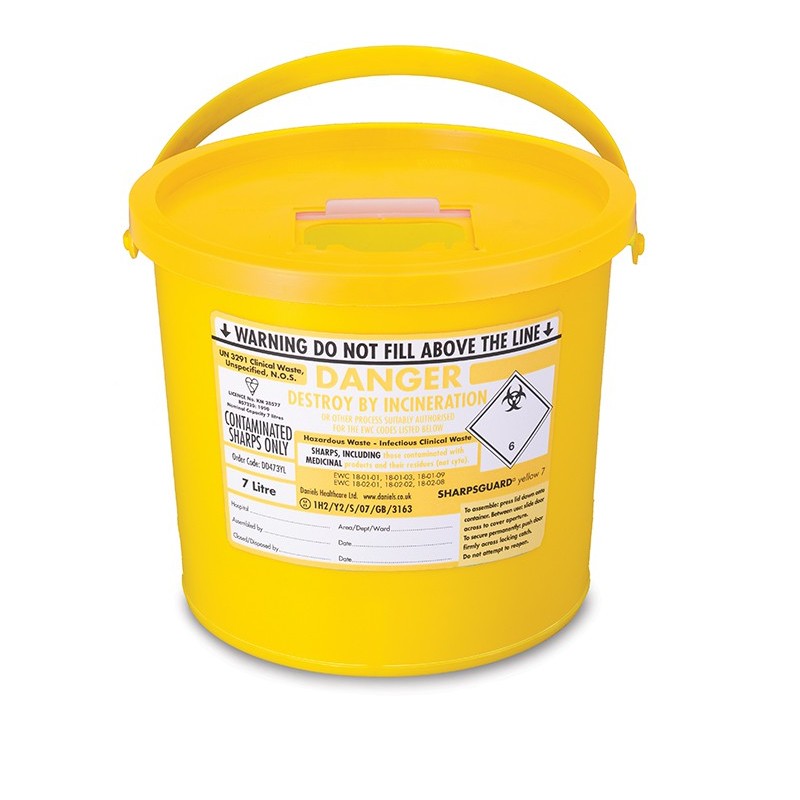 1 pcs - Crest Medical Sharpsguard 7L Yellow Acrylic Dustbin
