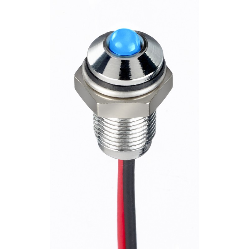 1 pcs - RS PRO Blue Panel Mount Indicator, 10.8 - 13.2V dc, 6mm Mounting Hole Size, Lead Wires Termination, IP67