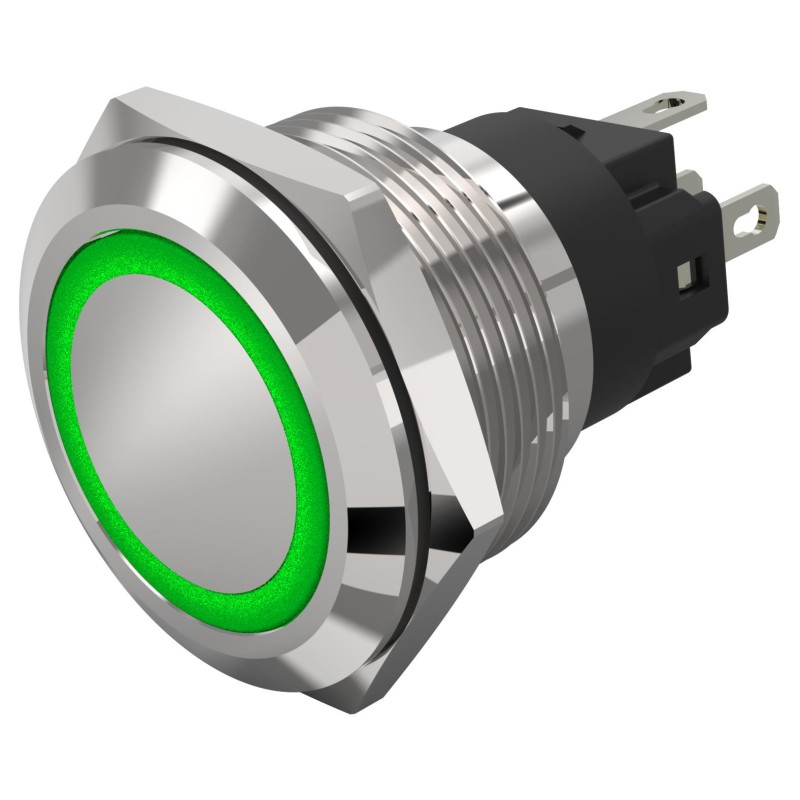 1 pcs - EAO 82 Series Illuminated Illuminated Push Button Switch, Momentary, Panel Mount, 22.3mm Cutout, SPDT, Green LED, 240V,