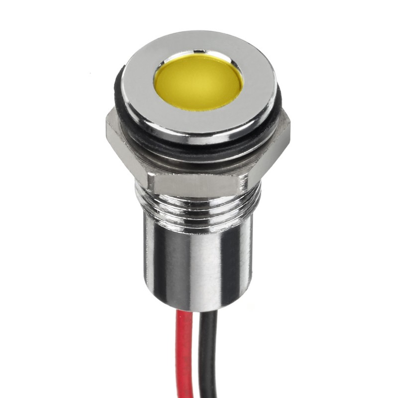 1 pcs - RS PRO Yellow Panel Mount Indicator, 24V dc, 8mm Mounting Hole Size, Lead Wires Termination, IP67