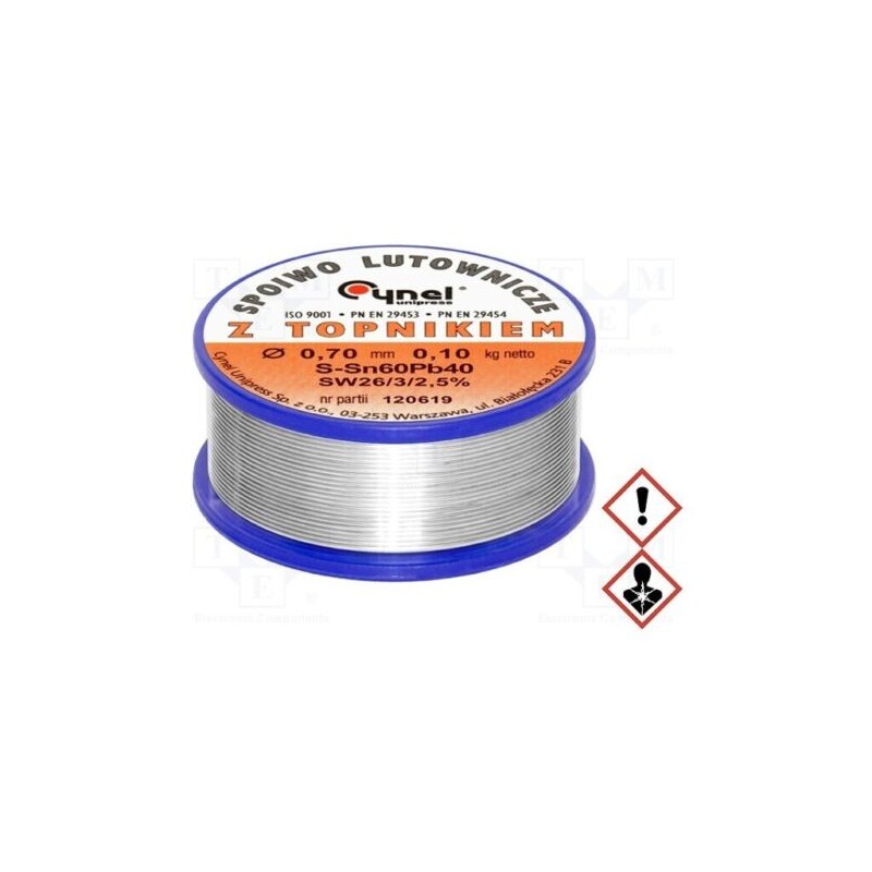 1 pcs x CYNEL - SN60PB40-SW26/2.5% O 0.70 100 G - Soldering wire, Sn60Pb40, 0.7m