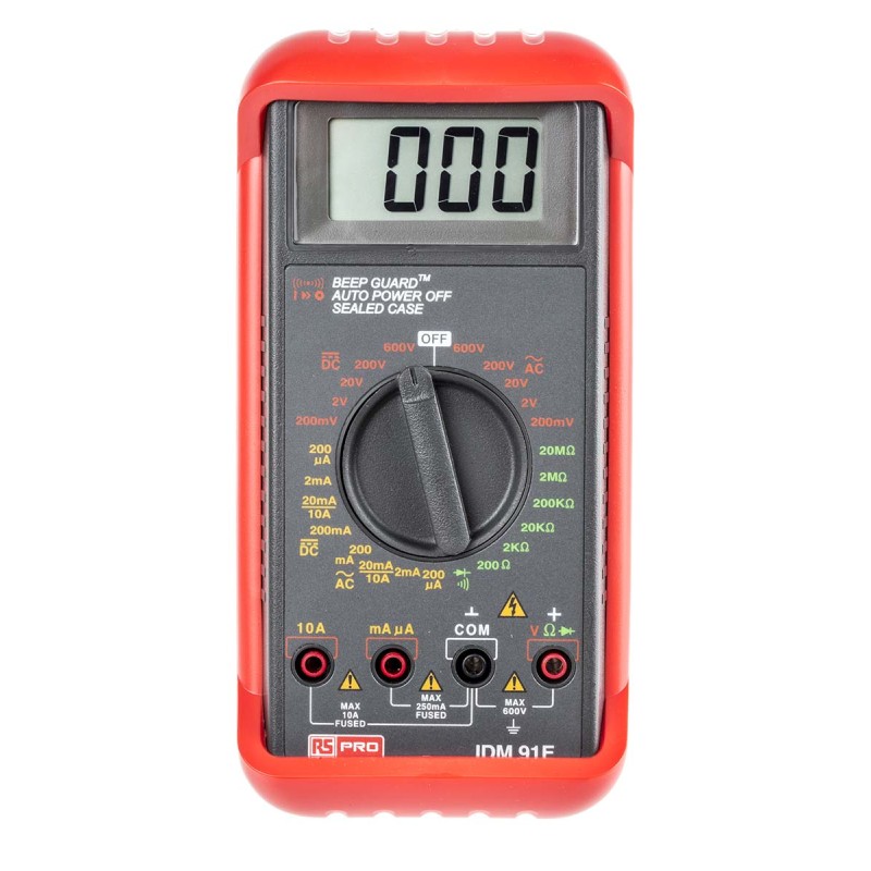 1 pcs - RS PRO IDM91E Handheld Digital Multimeter, 10A ac Max, 10A dc Max, 600V ac Max - RS Calibrated