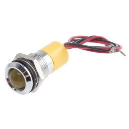 1 pcs - RS PRO Yellow Panel Mount Indicator, 12V dc, 14mm Mounting Hole Size, Lead Wires Termination, IP67