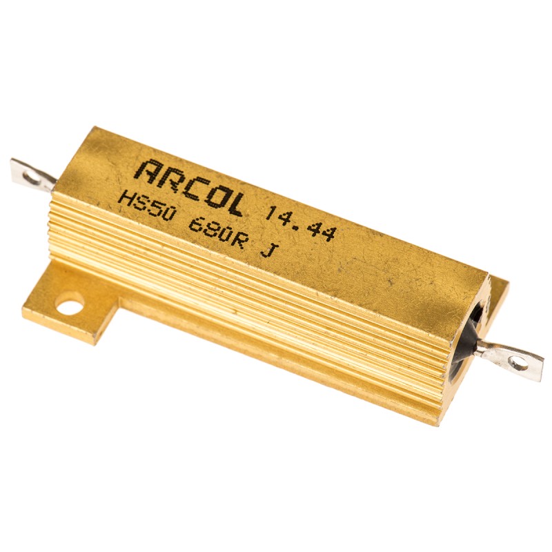 1 pcs - Arcol, 680Ω 50W Wire Wound Chassis Mount Resistor HS50 680R J ±5%