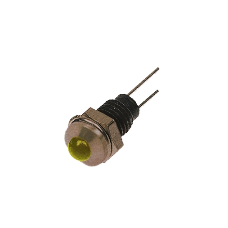 1 pcs - Bulgin Yellow Panel Mount Indicator, 2V, 6.1mm Mounting Hole Size, Lead Wires Termination