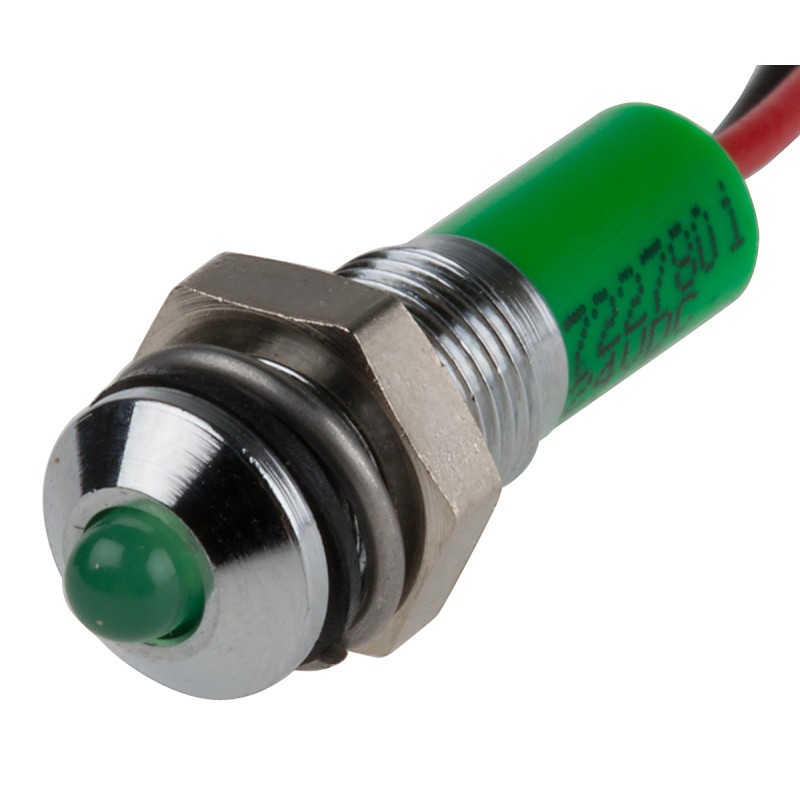 1 pcs - RS PRO Green Panel Mount Indicator, 24V dc, 6mm Mounting Hole Size, Lead Wires Termination, IP67