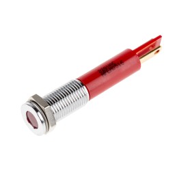 1 pcs - RS PRO Red Panel Mount Indicator, 220V ac, 8mm Mounting Hole Size, Faston, Solder Lug Termination, IP67