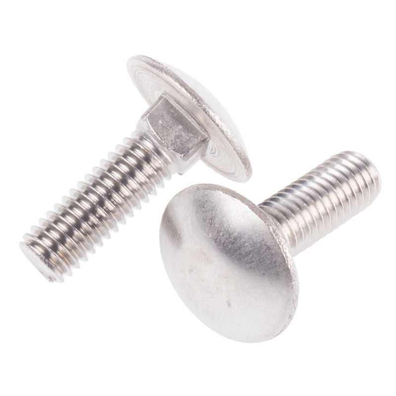 1 Bag of 50 - Plain Stainless Steel Coach Bolt, M6 x 20mm
