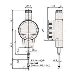 1 pcs - Mitutoyo 543-725BMetric Plunger Digital Indicator, 25.4 mm Measurement Range, 0.01 mm Resolution , 0.02 mm Accuracy