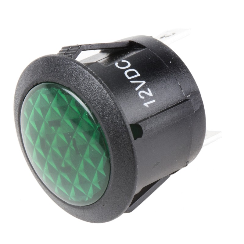 1 pcs - RS PRO Green Neon Panel Mount Indicator, 12V dc, 20.8mm Mounting Hole Size, Faston, Solder Lug Termination