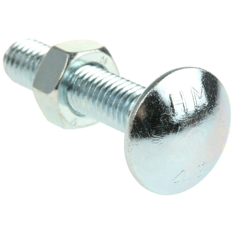 1 Bag of 50 - Bright Zinc Plated Steel Coach Bolt, M8 x 40mm