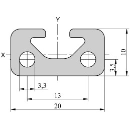 1 pcs - RS PRO Silver Aluminium, Anodized Profile Strut, 20 x 10 mm, 5mm Groove, 1m Length