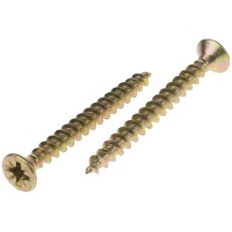 1 Bag of 50 - RS PRO Pozidriv Countersunk Steel Wood Screw Yellow Passivated, Zinc Plated, 6mm Thread, 60mm Length