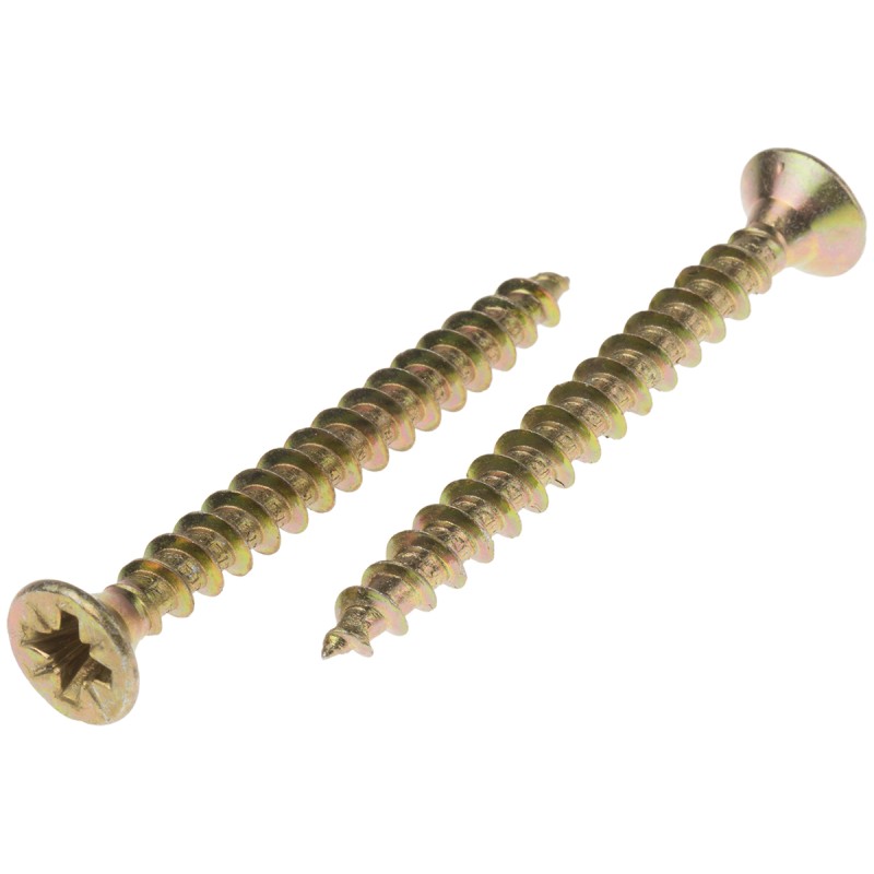 1 Bag of 50 - RS PRO Pozidriv Countersunk Steel Wood Screw Yellow Passivated, Zinc Plated, 6mm Thread, 60mm Length