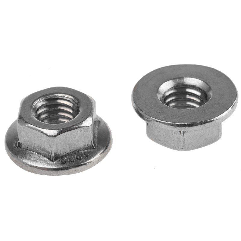 1 Bag of 50 - RS PRO, Plain Stainless Steel Flanged Hex Nut, DIN 6923, M6