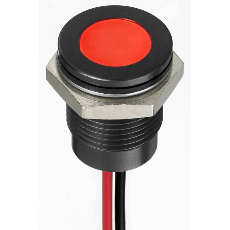 1 pcs - RS PRO Red Panel Mount Indicator, 12V dc, 14mm Mounting Hole Size, Lead Wires Termination, IP67
