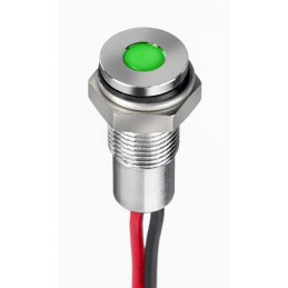 1 pcs - RS PRO Green Panel Mount Indicator, 1.8 - 3.3V dc, 6mm Mounting Hole Size, Lead Wires Termination, IP67