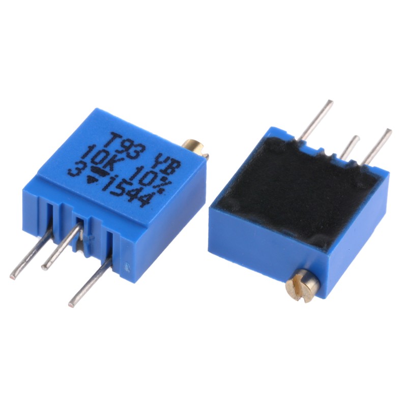 5 pcs - 10kΩ, Through Hole Trimmer Potentiometer 0.5W Top Adjust Vishay, T93