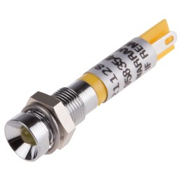 1 pcs - RS PRO Yellow Panel Mount Indicator, 12V dc, 6mm Mounting Hole Size, Solder Tab Termination