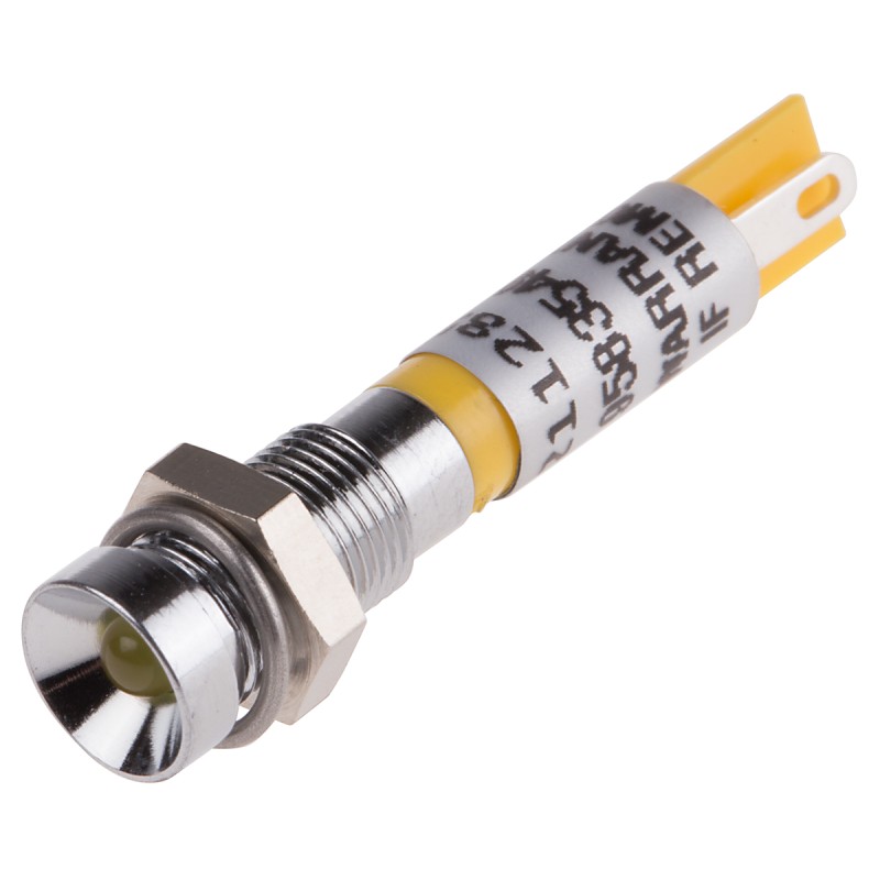1 pcs - RS PRO Yellow Panel Mount Indicator, 12V dc, 6mm Mounting Hole Size, Solder Tab Termination