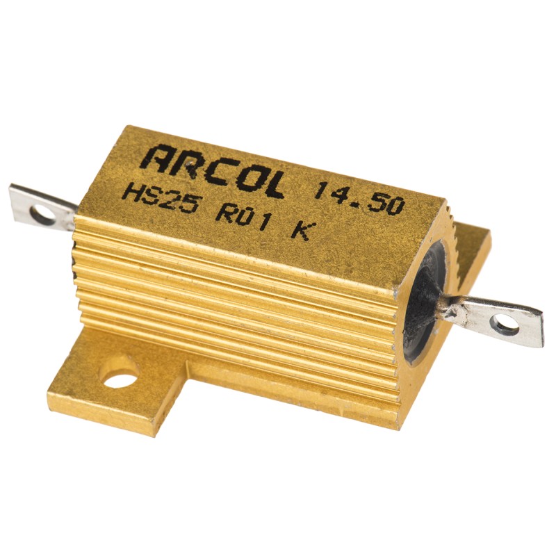 5 pcs - Arcol, 10mΩ 25W Wire Wound Chassis Mount Resistor HS25 R01 K ±10%