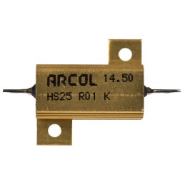 5 pcs - Arcol, 10mΩ 25W Wire Wound Chassis Mount Resistor HS25 R01 K ±10%