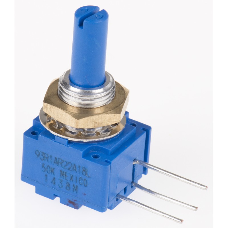 25 pcs - Bourns 50kΩ Rotary Potentiometer 1-Gang, Panel Mount (Through Hole), 93R1A-R22-A18L