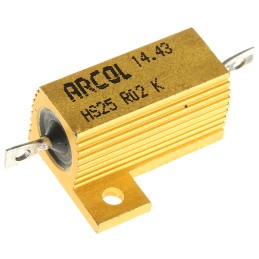 5 pcs - Arcol, 20mΩ 25W Wire Wound Chassis Mount Resistor HS25 R02 K ±10%