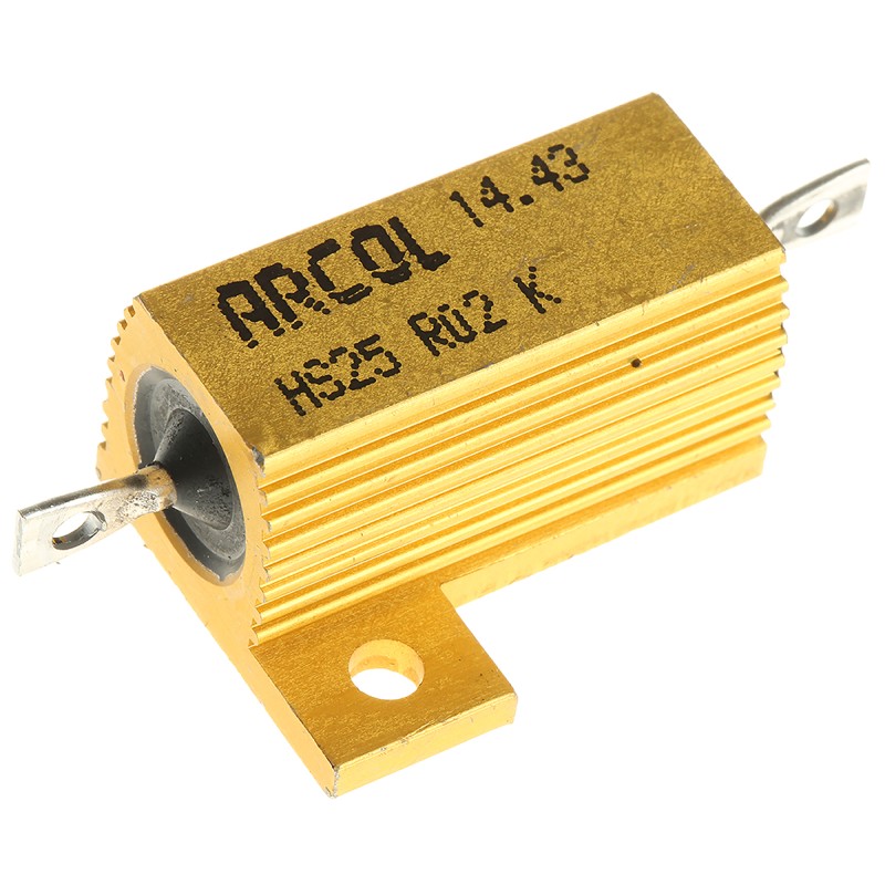 5 pcs - Arcol, 20mΩ 25W Wire Wound Chassis Mount Resistor HS25 R02 K ±10%