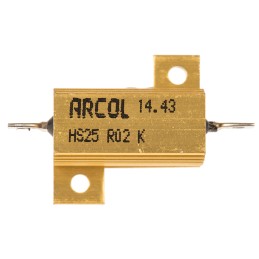 5 pcs - Arcol, 20mΩ 25W Wire Wound Chassis Mount Resistor HS25 R02 K ±10%