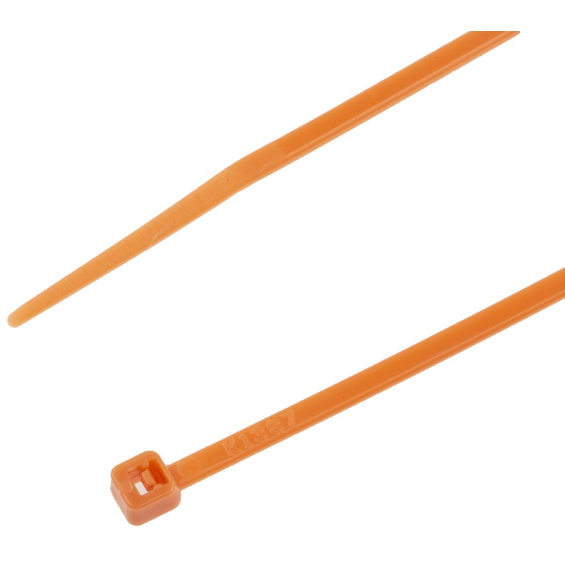 1 Bag of 100 - RS PRO Cable Tie, 203mm x 2.5 mm, Orange Nylon, Pk-100
