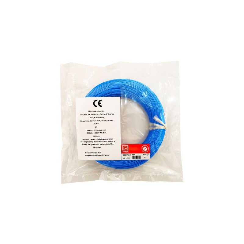 1 Reel of 50 M - RS PRO Blue 0.08 mm² Hook Up Wire, 28 AWG, 1/0.32 mm, 50m, ETFE Insulation